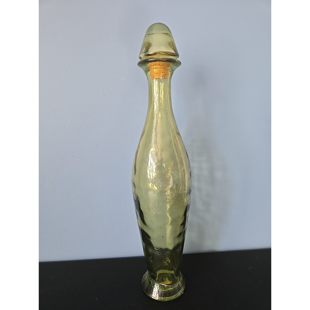 Vintage Olive Green Bubble‎ Glass Genie Bottle 1960s Spain MCM Decanter 19"